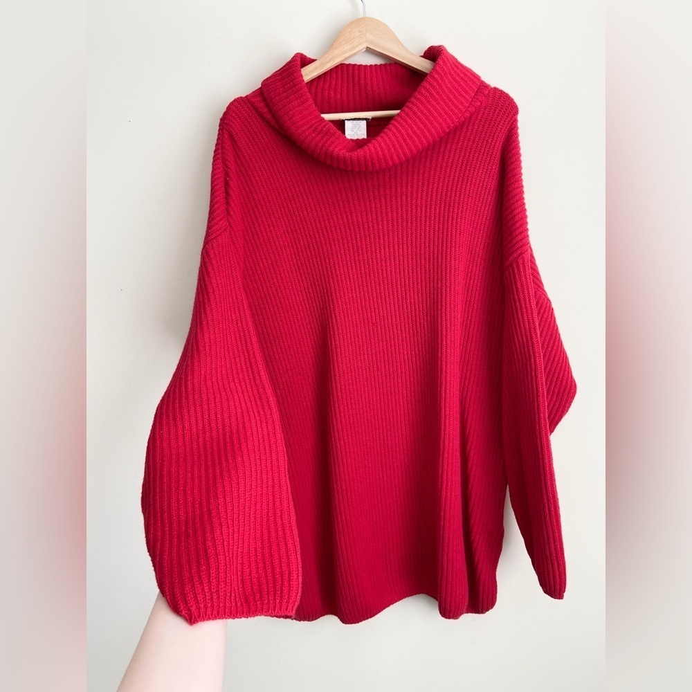 Cozy Red Chunky Turtleneck Knit Sweater - Picture 2 of 6